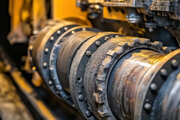 A close up perspective of a tunnel boring machines hydraulic stabilization system showcasing the advanced engineering required to maintain balance