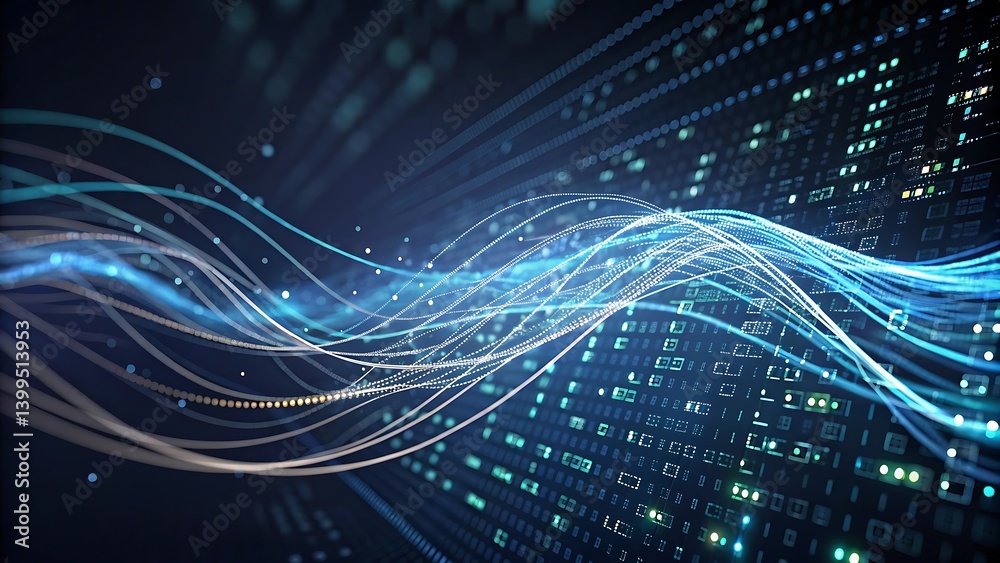 Poster abstract digital data stream flowing, binary code background
