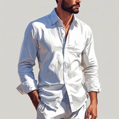 White linen shirt vector art illustration on plain white background