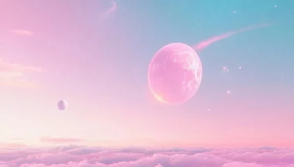 Pastel celestial landscape with moon and clouds
