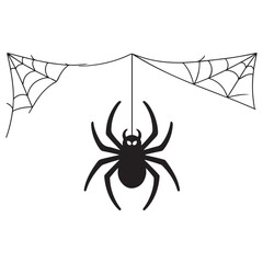 halloween spider's web Vector Black silhouettes. Spider on white background. danger insect. horror banner, scary poster. cobweb isolated decoration stock illustration. 
