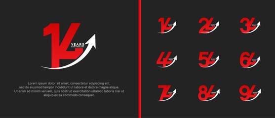 set of anniversary logo flat red color on black background for celebration moment