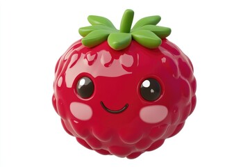 A cute 3D rendering of a smiling raspberry with a green cap.