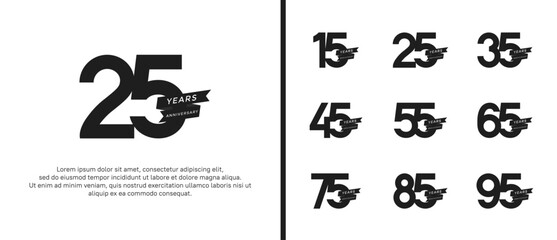 Naklejka premium set of anniversary logo flat black color with ribbon for celebration moment