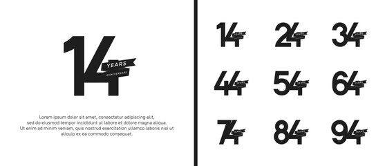 set of anniversary logo flat black color with ribbon for celebration moment