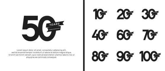 set of anniversary logo flat black color with ribbon for celebration moment