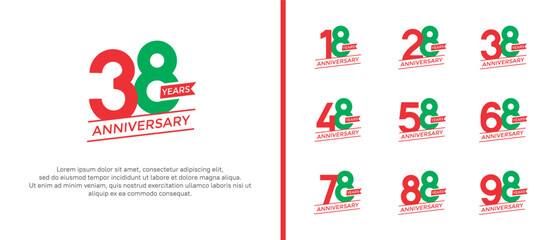 Fototapeta premium set of anniversary logo flat red and green color on white background for celebration moment
