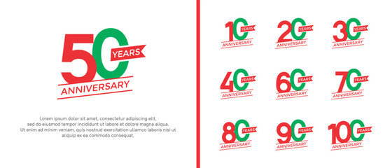 set of anniversary logo flat red and green color on white background for celebration moment