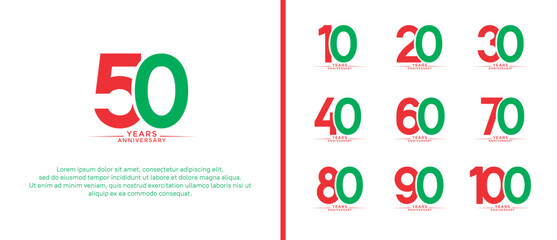 set of anniversary logo flat red and green color on white background for celebration moment