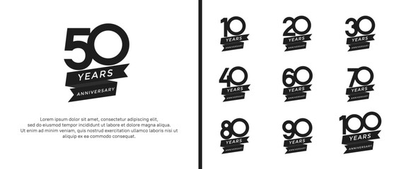 set of anniversary logo flat black color on white background for celebration moment