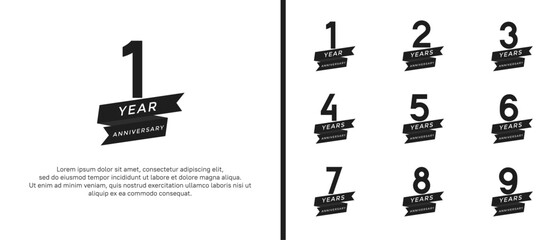 Fototapeta premium set of anniversary logo flat black color on white background for celebration moment