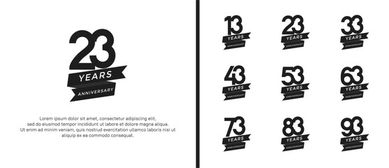 set of anniversary logo flat black color on white background for celebration moment