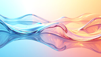 Fototapeta premium Abstract Wavy Glass Surface with Blue and Orange Gradient Reflection
