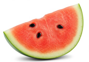 A close up of a slice of watermelon with seeds on a white background in a studio shot image style