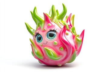 Obraz premium Adorable cartoon dragon fruit character with big eyes and a sweet smile.