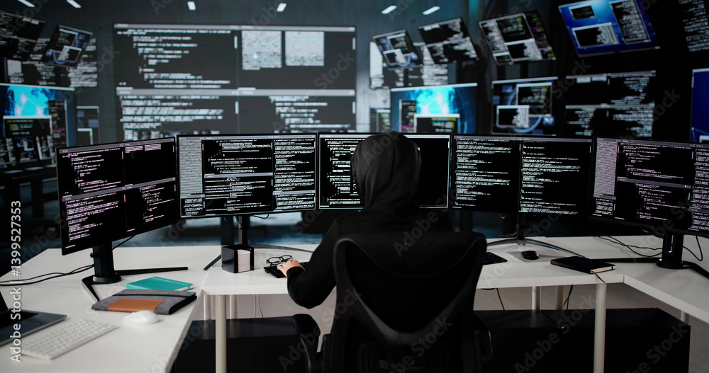Aufkleber Mysterious Woman In Hoodie Hacking Secure Data