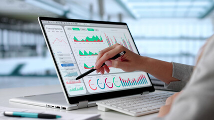 Female Data Analyst Analyzing Financial Data