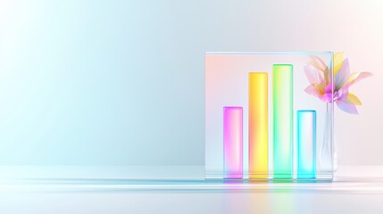 Obraz premium A vibrant bar chart displayed on a transparent glass screen placed in front of a soft gradient backdrop symbolizing data growth balanced composition with ample for text poster background advertising