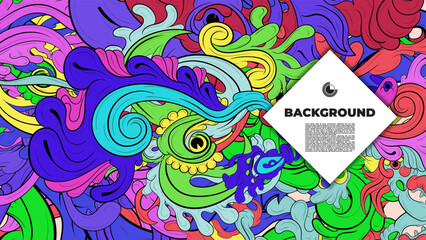 Playful Cartoon Monster Character with Tentacles, Eyes, Feathers, and Leaves – Fun Fantasy Wallpaper Design