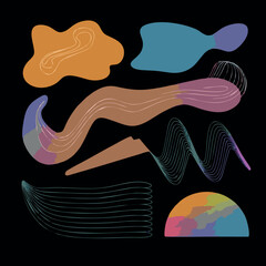 51.epsSeamless abstract pattern featuring colorful neon-style lines and geometric symbols on a black background. Designed in a hand-drawn, doodle-inspired style with glowing effects, this digital artw