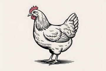 Elegant Hen Illustration: A Classic Black and White Drawing of a Domestic Chicken