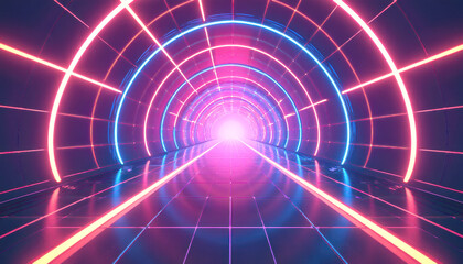 Obraz premium Abstract Neon Light Tunnel with Glowing Pink and Blue Grid Lines