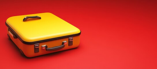 Bright Yellow Suitcase on Red Background