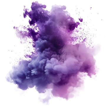 Purple smoke bomb explosion effect for graphic design and abstract background creative concept art design on transparent background