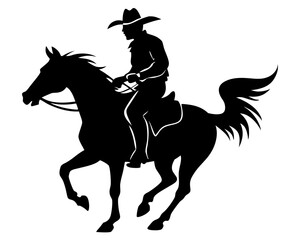 Naklejka premium Cowboy Riding Horse Vector & SVG Silhouettes - Cowboy And Horse Icon Vector
