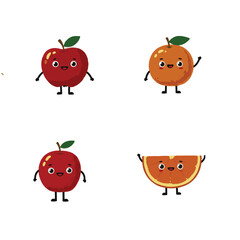 set of funny cartoon fruits