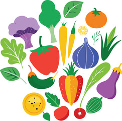 Set hand drawn colorful vegetables. Modern abstract minimal style. Healthy organic food. Salad, tomato, onion, zucchini, eggplant, leek, radish, potato, corn, peppers, beet. Vector flat illustration
