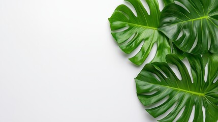 Monstera Leaf Arrangement On White Background