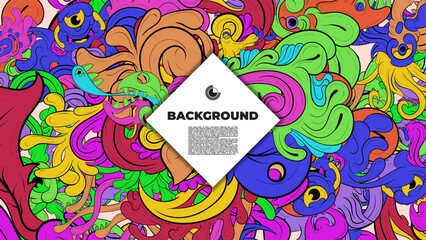 Playful Cartoon Monster Character with Tentacles, Eyes, Feathers, and Leaves – Fun Fantasy Wallpaper Design