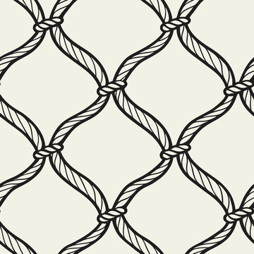 Vector seamless rope knot mesh pattern on light background  
