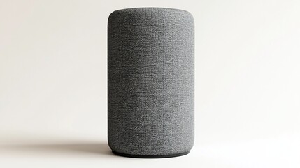 Gray fabric smart speaker on white background.