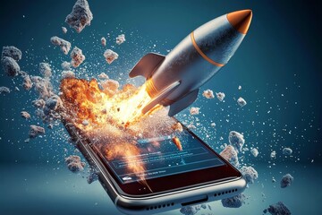 Naklejka premium The blue background enhances the startup concept of technology and aspiration.