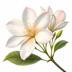 Fototapeta premium Jasmine 3D rendered flower perfectly isolated on a white background with soft white petals and intricate details 