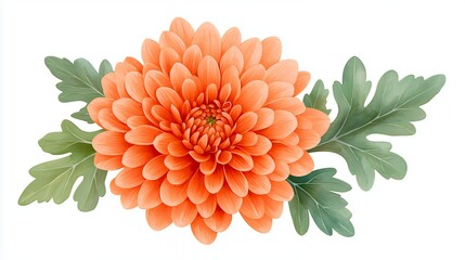 Orange Chrysanthemum Flower With Lush Green Leaves