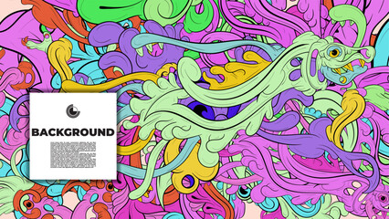 Playful Cartoon Monster Character with Tentacles, Eyes, Feathers, and Leaves – Fun Fantasy Wallpaper Design