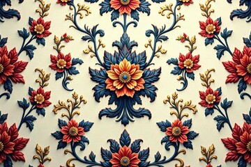 Intricate floral damask pattern in muted tones, photography, nature, illustration