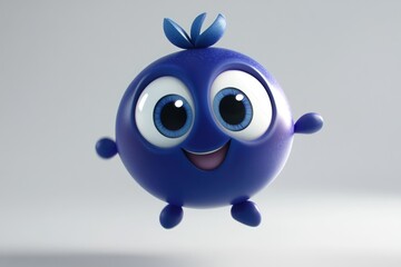 A cheerful, 3D-rendered blueberry character with big eyes and a happy expression, joyfully jumping.