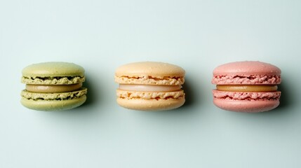 Obraz premium Three pastel macarons on mint background