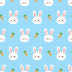 Seamless pattern with white rabbits and orange carrots
