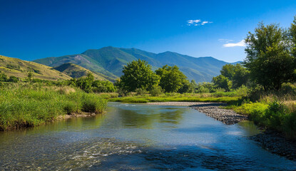 A beautiful natural scene of rivers and mountains captured on camera in natural light.