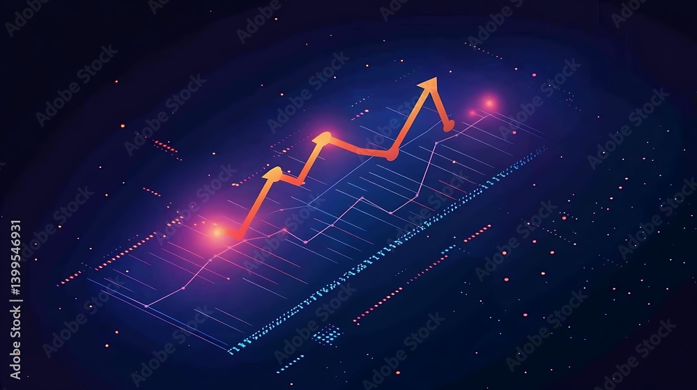 Poster abstract digital graph showing upward trends with glowing elements in a futuristic setting