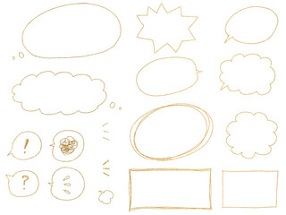 シンプルな金色の線画：吹き出しのイラストセット