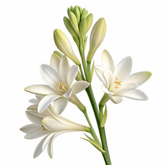 Obraz premium Tuberose 3D rendered flower gracefully isolated on a white background with soft white petals and intricate textures 