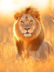 Obraz premium Majestic Lion in Golden Grass