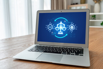 AI ethics responsibility standard law and rules on computer screen provide report of AI ethic...