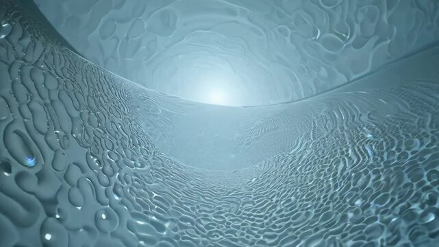 The camera slowly zooms in to reveal cells travelling through a sinusoid, focusing on the intricate, swirling patterns, rim light with subtle glow